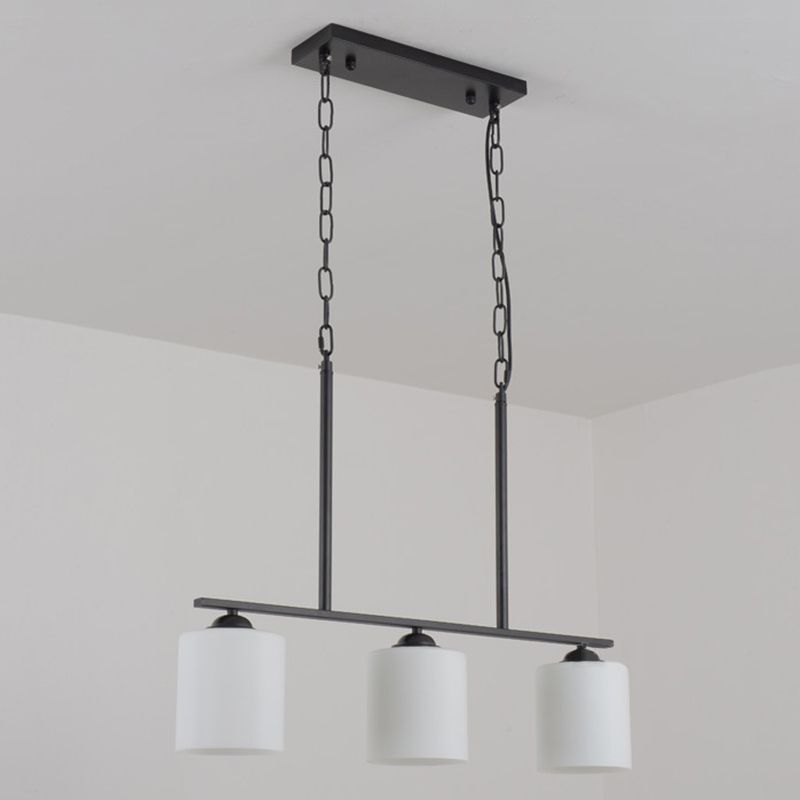 Cylindrical Island Chandelier Lights Contemporary Milk Glass Chandelier Lighting Fixtures for Dining Table