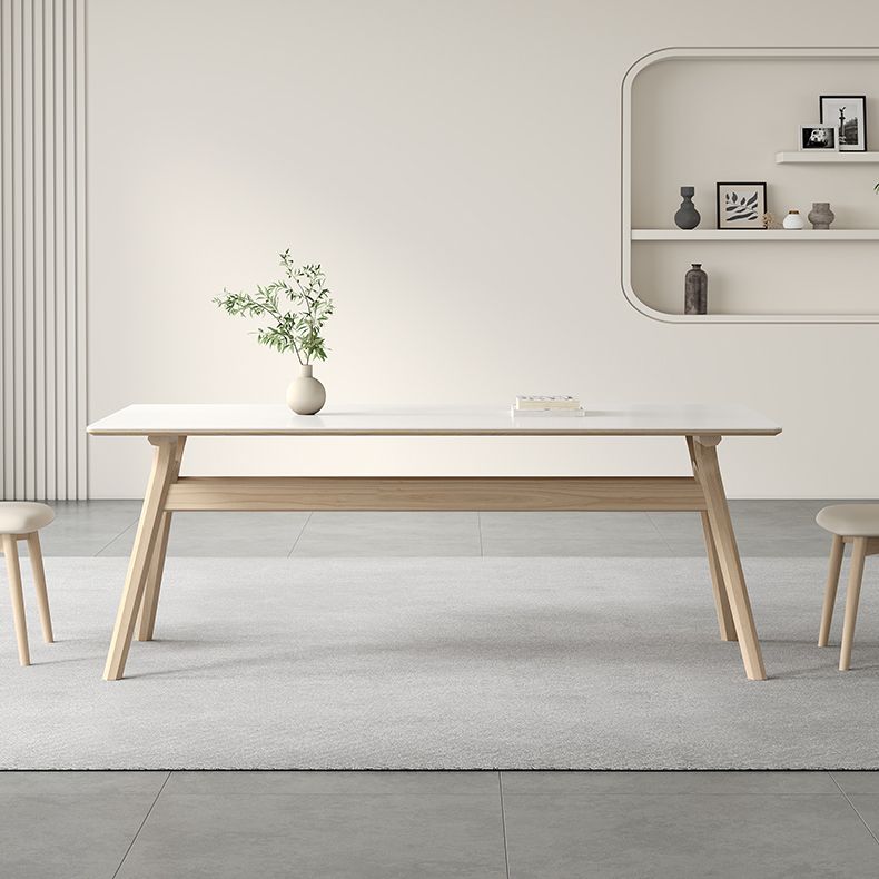 Contemporary Sintered Stone Top Ash Wood Base Dining Table with Chairs