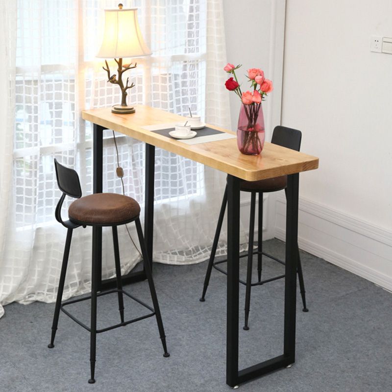 Industrial Counter Height Table Solid Wood Top Pub Table with Metal Base