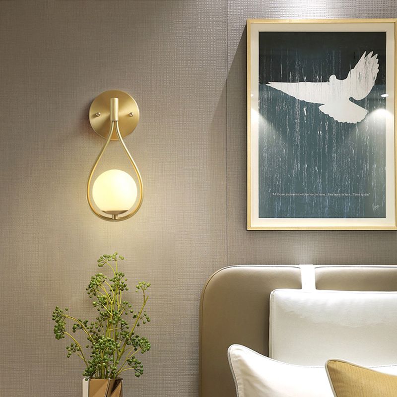 10.6 Inches Height Brass Wall Sconce with Frosted White Glass Shade Nordic Simplicity Style Wall Mount Lamp in Gold