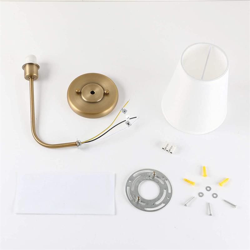 Modern Single Bathroom Vanity Light Black/Brass Metal Bath Bar with Fabric Shade