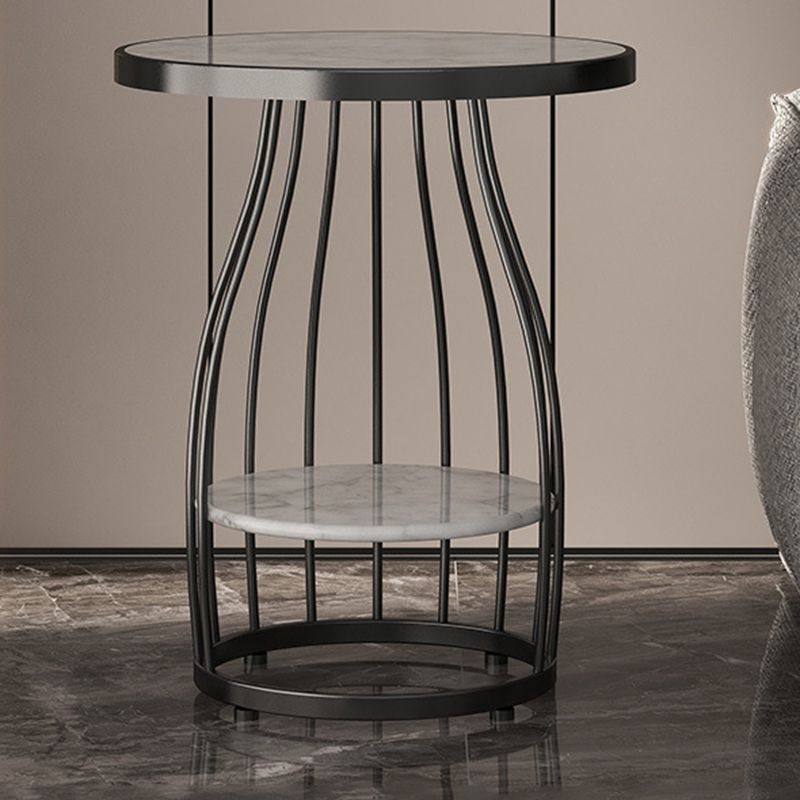 Modern Slate Round Side Table 19.6-inch Metal Pedestal End Table with Shelf