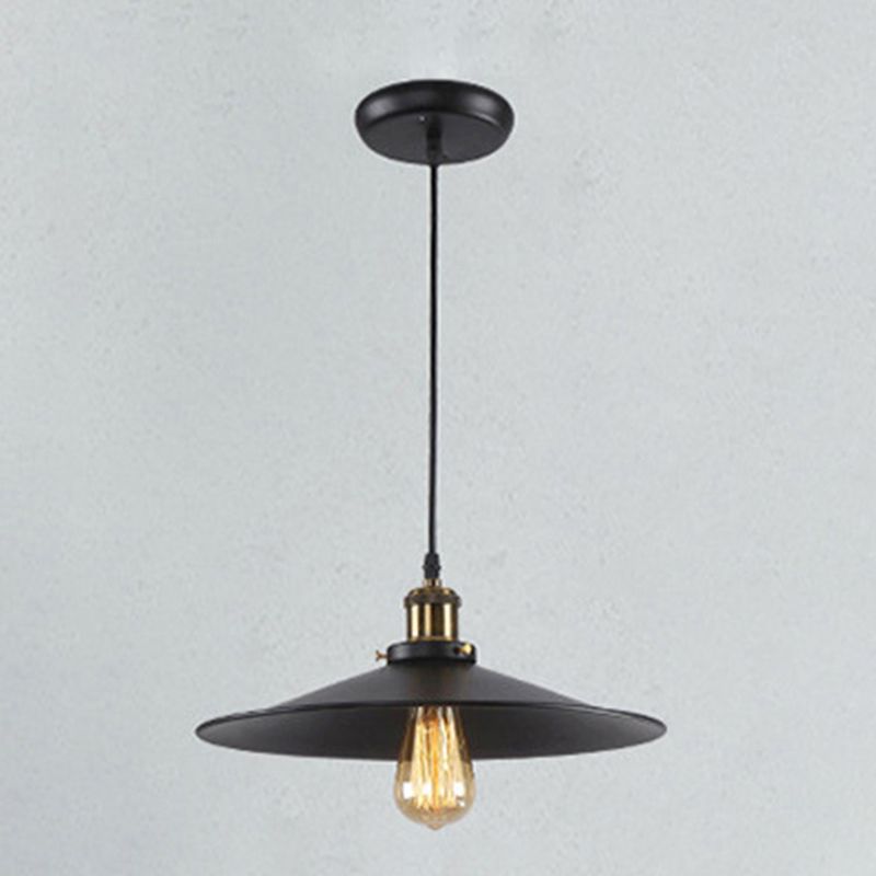 Enkele lamp zwart smeedijzeren hangende lichte kegel schaduw vintage industrie stijl verlichting met koperen lamphouder