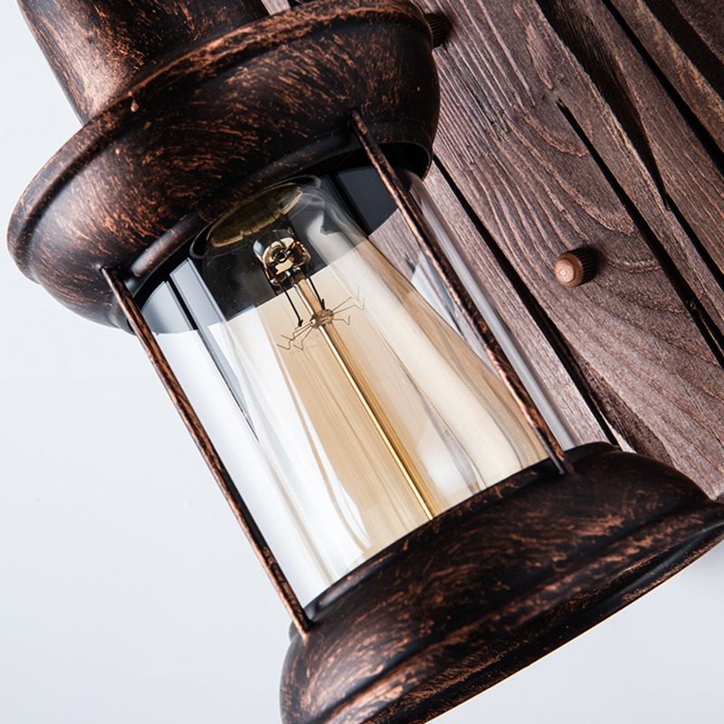 Industrial Lantern Wall Mount Light 1-Light Iron Wall Light Fixture with Clear Glass Shade for Restaurant
