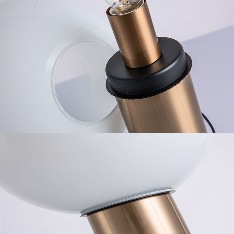 9.8" Wide White Glass Globe Table Lamp Minimalism Cylindrical Gold Metal Base Nightstand Light for Bedroom