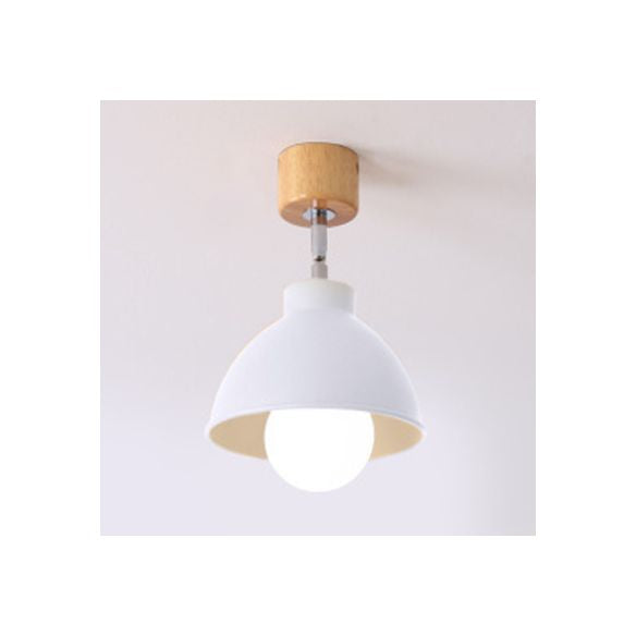 Macaron Style Dome Ceiling Light 1 Head Metal Rotatable Semi Flush Light in Grey/White for Bedroom