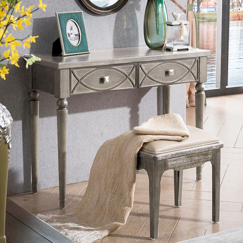 Oak Vanity Set with Stool Gray Vanity with Drawer and Mirror