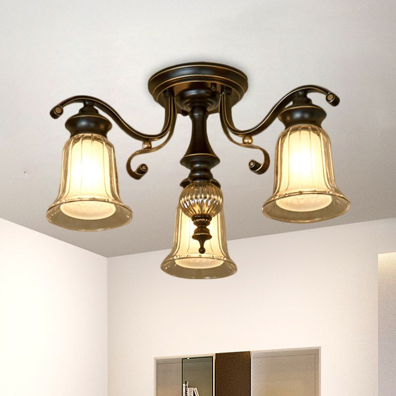 3/6 lampadine Sofiling Freeture Dual Bell Clear e Opal Glass Semi Flush in nero