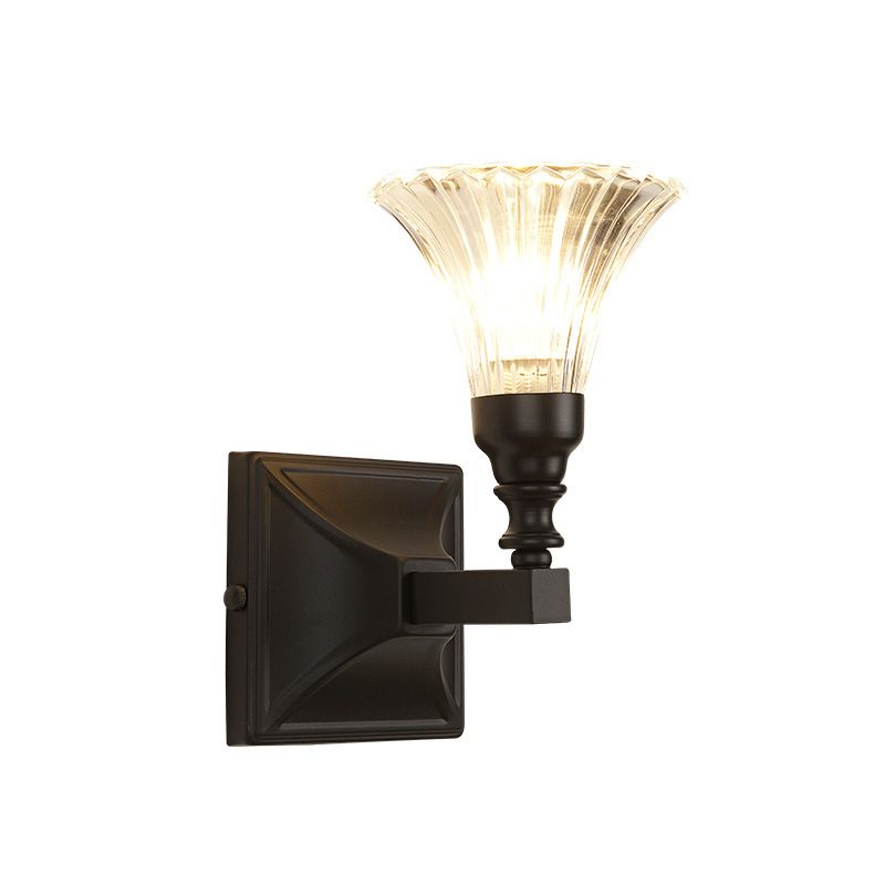 Black Wide Flare Flush Mount Wall Sconce Modern 1 Light Crystal Wall Light Fixture for Bedside