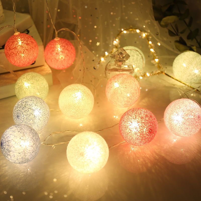 Globe Shape LED Fairy Lighting Cotton Decorative Battery String Light for Girls Bedroom