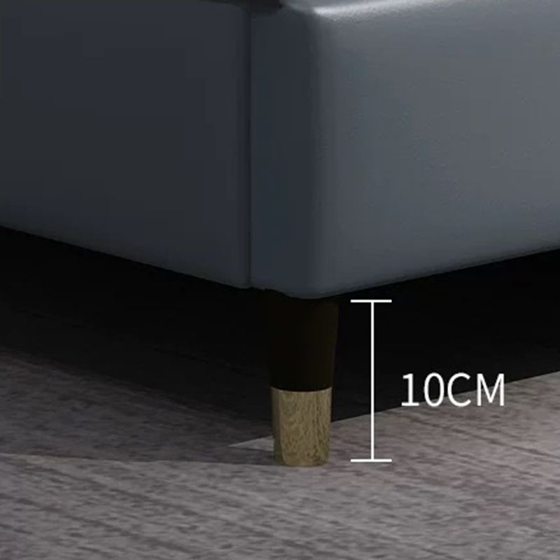 Contemporary Faux Leather Panel Standard Bed, Slat Rectangular Beveled Headboard Bed