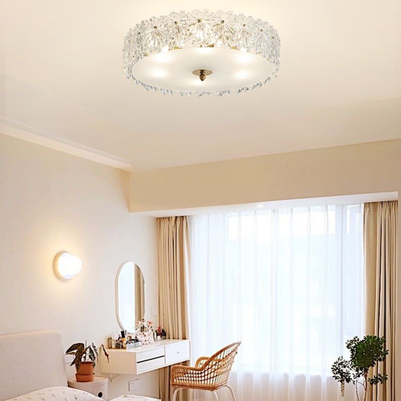 Round Semi Flush Mount Light Fixture Modern Style Glass Gold Ceiling Light