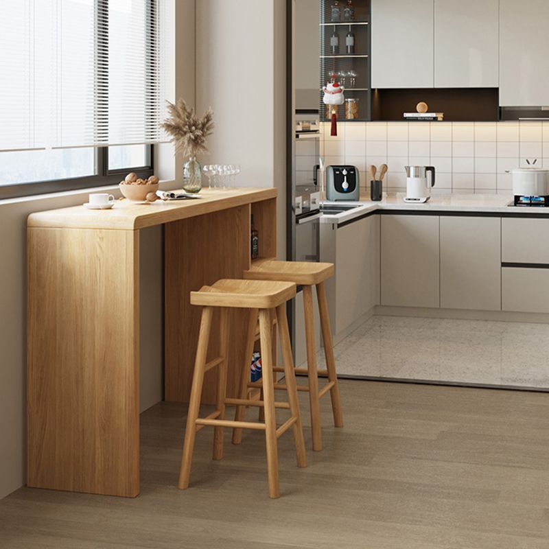 Contemporary Solid Wood Top Rectangle Bar Dining Table with Storage