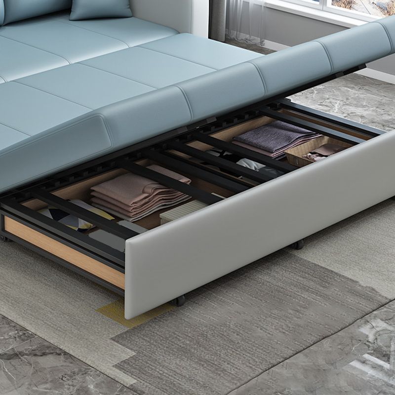 Contemporary Stain Resistant Sofa Bed Faux Leather Couch Bed in Blue