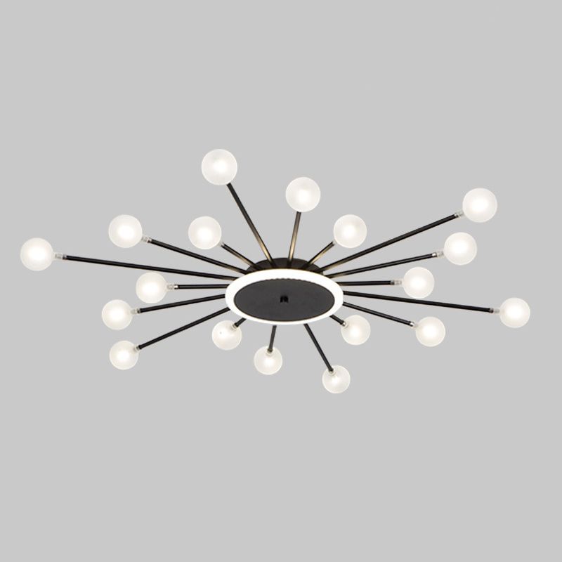 Lámpara de techo posmoderna de 18 luces de vidrio esmerilado con montaje empotrado Starburst posmoderno en negro/dorado