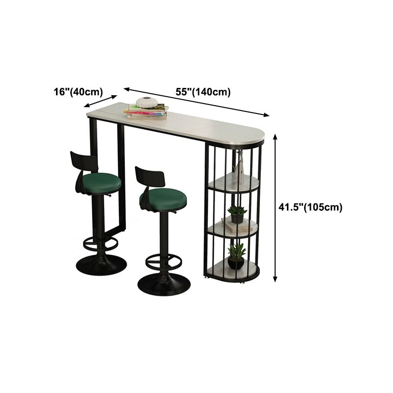 Stone Industrial Bar Dining Table Double Pedestal Bistro Table with Shelve (only table)