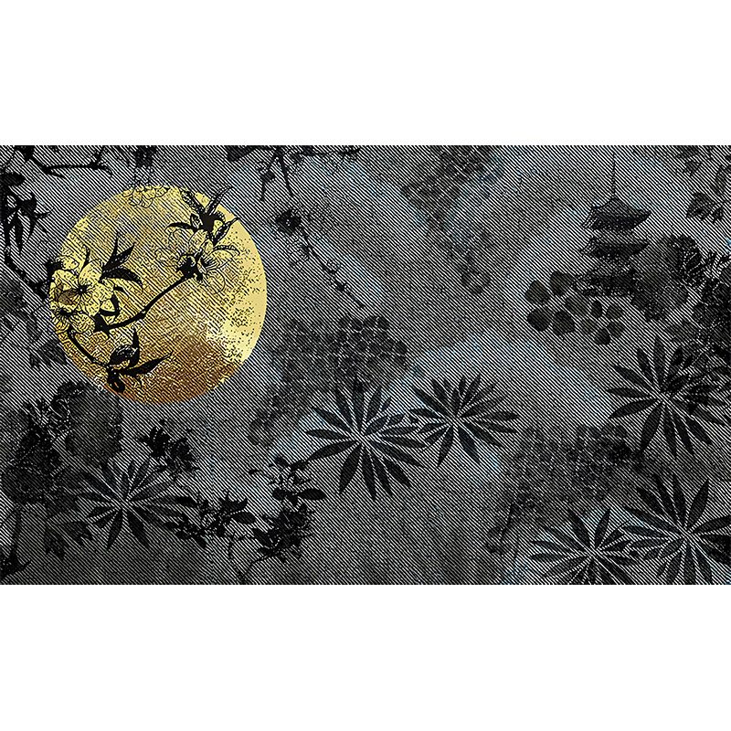 Moon and Flower Shadow Murals Contemporary Stain-Resistant Bedroom Wall Decor, Custom Size
