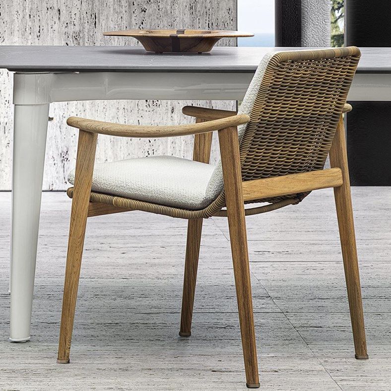 Contemporary Patio Dining Armchair with Water Repellent Finish Cushion in White