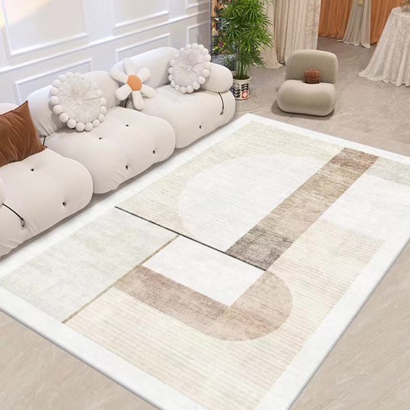 Light Brown Striped Rug Polyester Casual Rug Non-Slip Backing Rug for Living Room