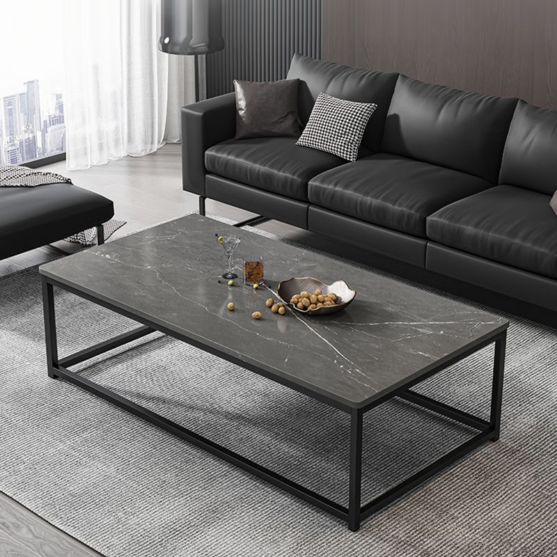 16.5"H Modern Rectangular Wooden Coffee Table Steel Frame Accent Table
