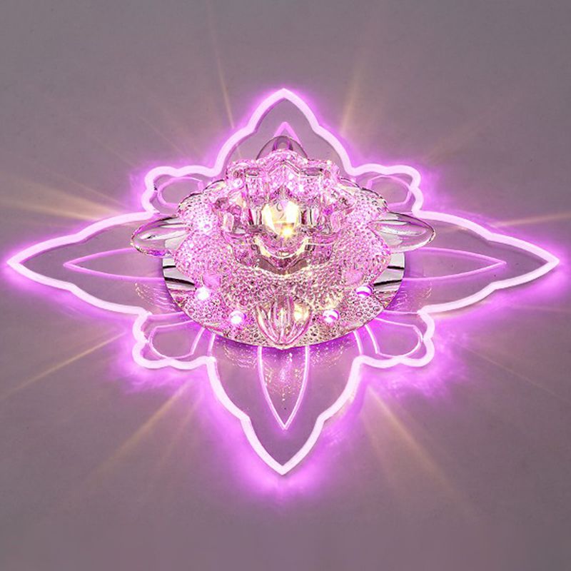 Plafonnier LED encastré en cristal moderne en forme de fleur pour couloir, transparent