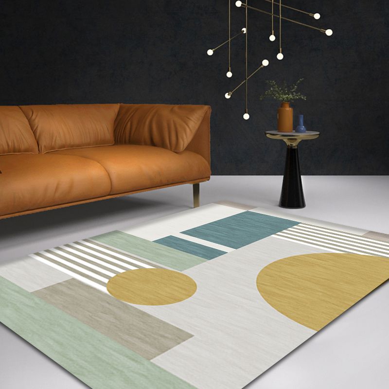 Morandi Color Minimalist Area Rug Polyester Geometric Rug Machine Washable Carpet for Bedroom
