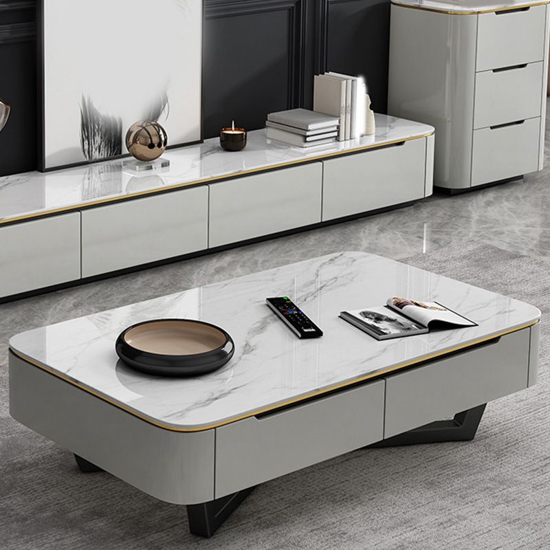 Slate and Marble Coffee Table Rectangle Modern Single Coffee Table with 4 Drawers