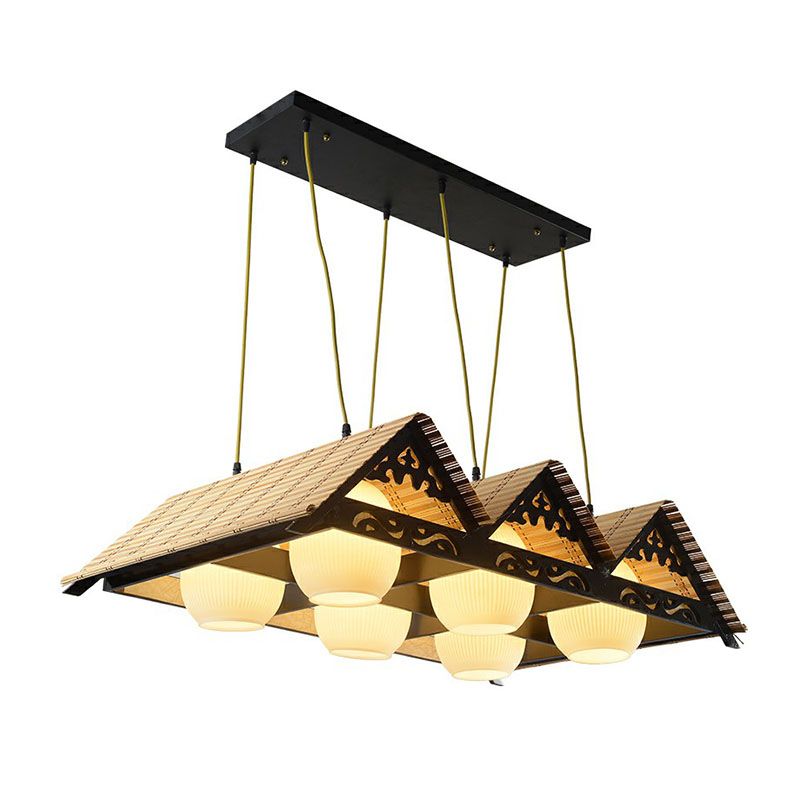 Triangle Roof Restaurant Suspension Light Bamboo Chinese Island Pendant Light Fixture in Wood