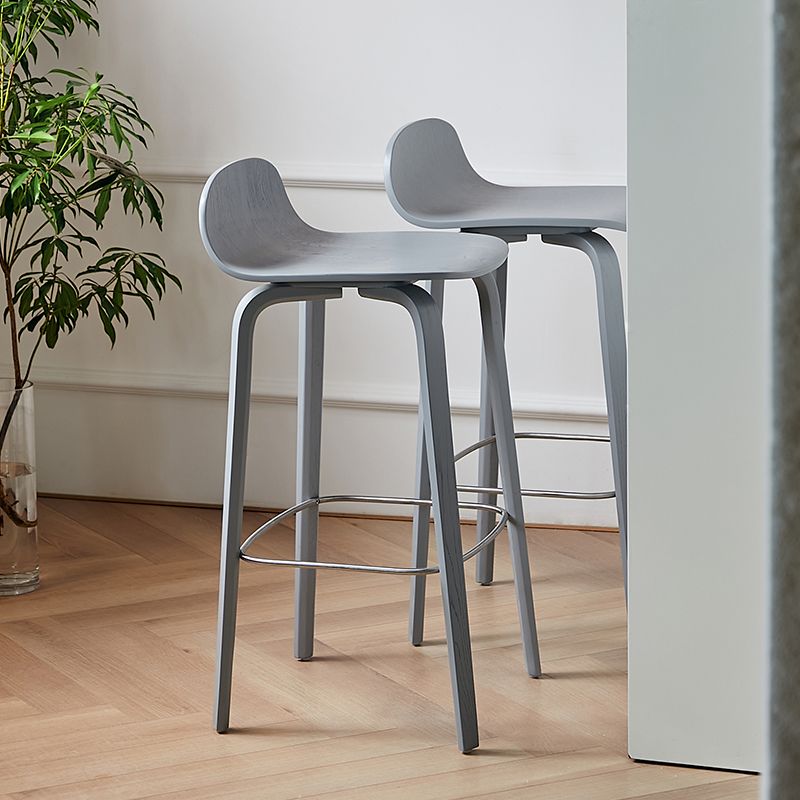 Indoor Armless Low Back Bar Height Stool Beech Solid Wood Bar Stool