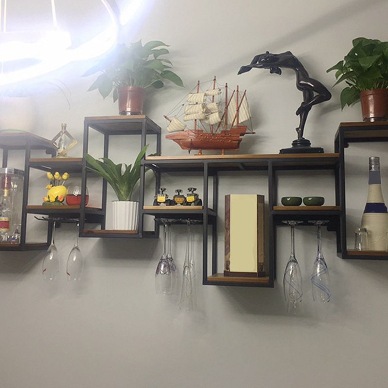 Industrial Metal Wine Holder Rack Wall Mounted Wine Jail with Shelf