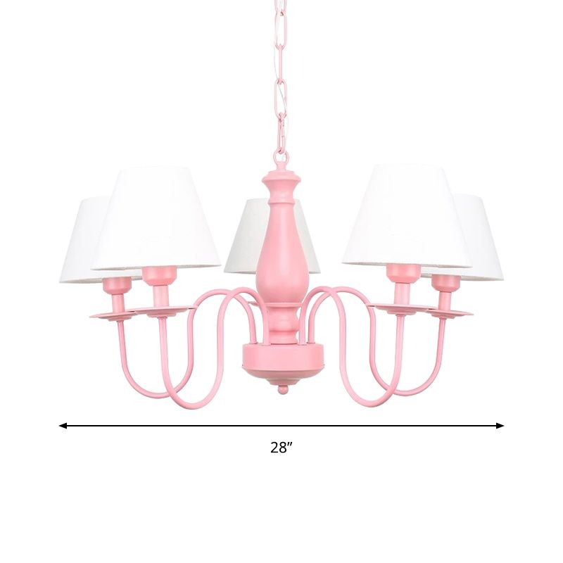Hotel Restaurant Tapered Shade Chandelier Metal 6 Lights Nordic Style Pink & White Suspension Light