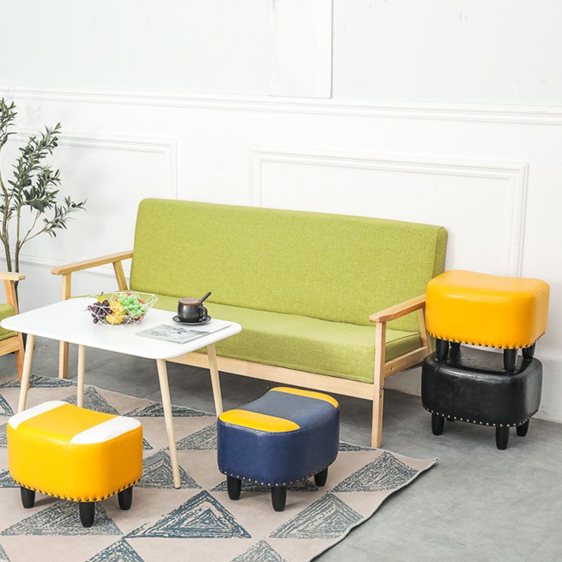 Nailhead Trim Ottoman Leather Special Shape Contrast Color Stain Resistant Ottoman