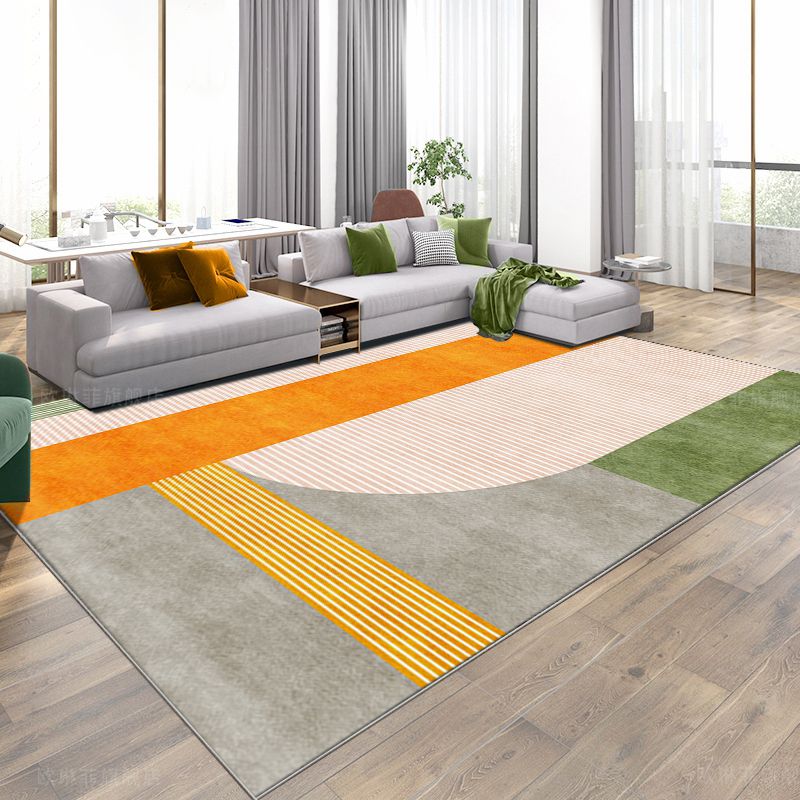 Green Modern Area Rug Polyester Geometric Print Area Rug Anti-Slip Washable Carpet for Home Decor