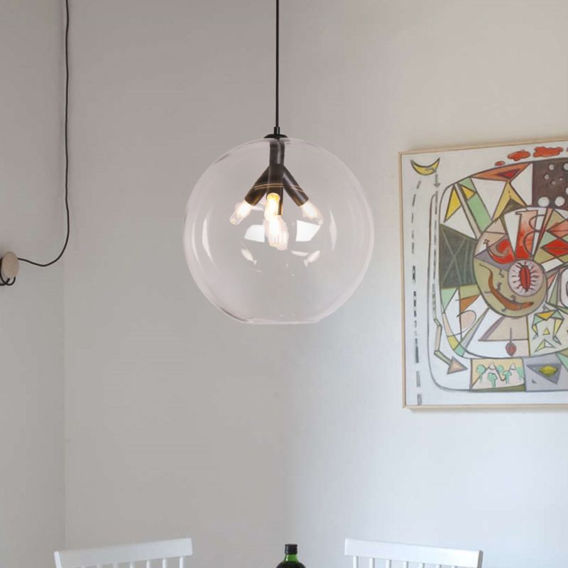 Black/Gold Finish Globe Hanging Pendant Triple Head Modern Clear Glass Mini Chandelier