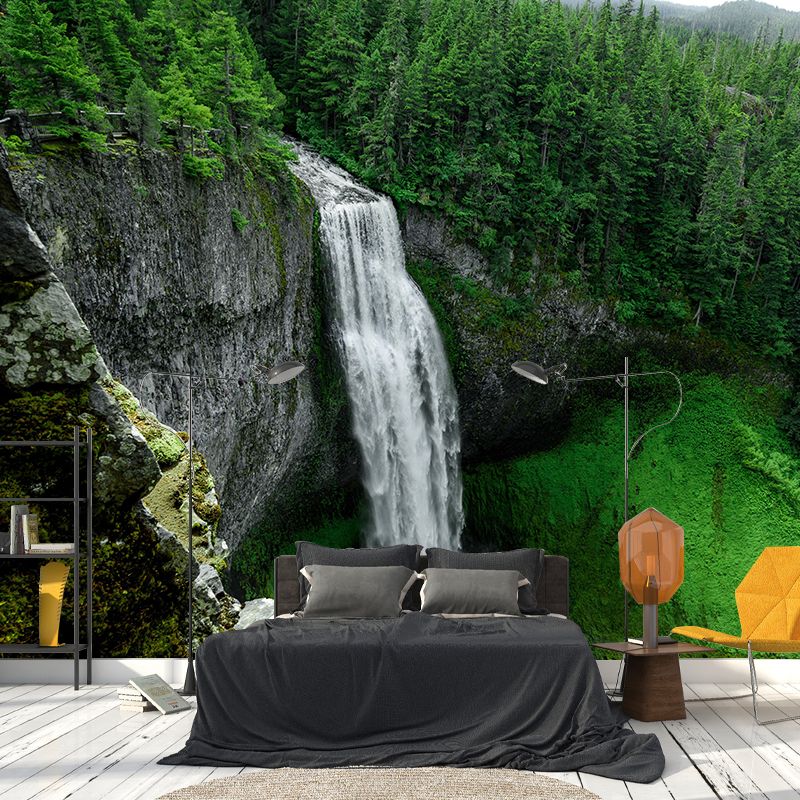 Mountain and Waterfall Mural Wallpaper Wall Covering Mildew Resistant for Sleeping Room