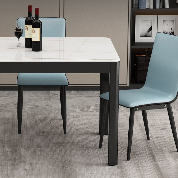 Tavolo da pranzo in pietra sinterizzato moderno tavolo rettangolare con quattro gambe metalliche