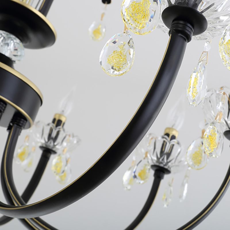 Black Candle Ceiling Light Traditional Metal 6/8/10 Lights Living Room Hanging Light Fixture