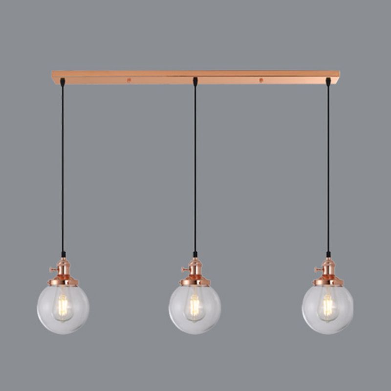 Lampada a sospensione del globo di ferro elettroplate in vetro a 3 luci a 3 luci in stile retrò industriale