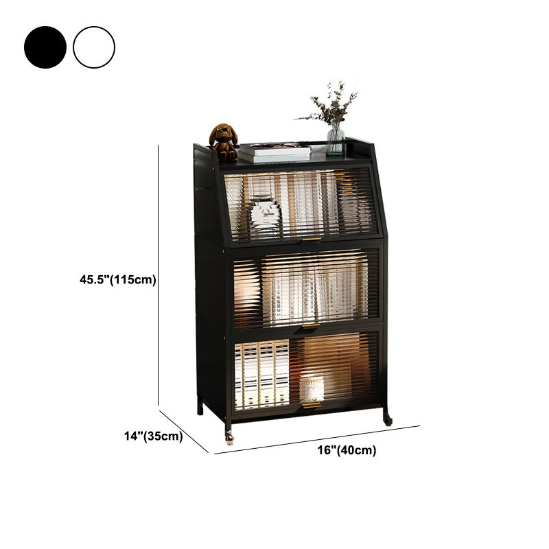 Cabinets Included Night Table Metal Black / White Nightstand with Glass Doors