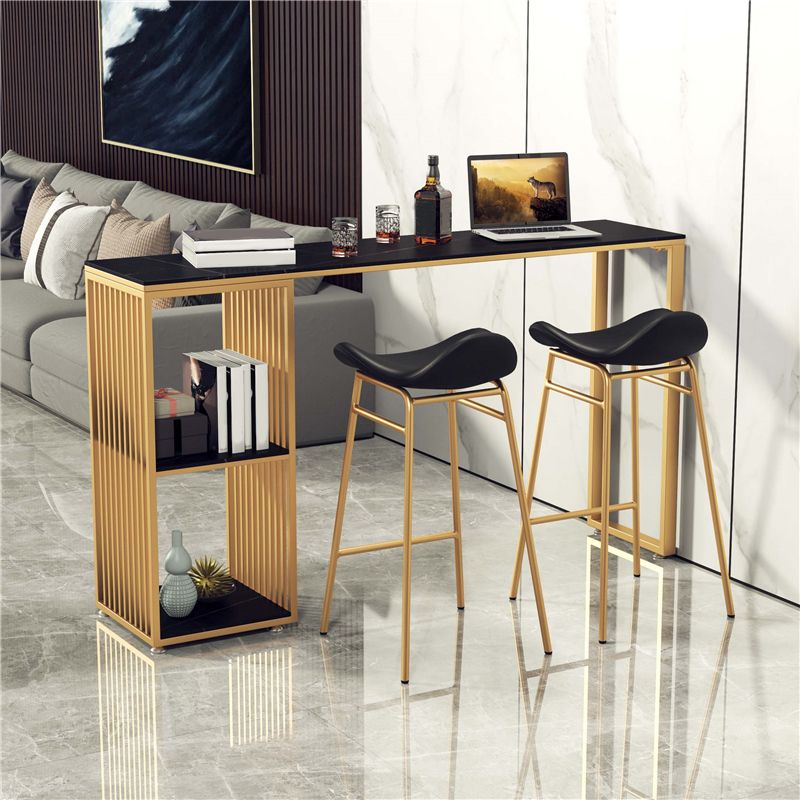 Faux Leather Bar Stools Glam Iron Backless Bar Stool with Footrest