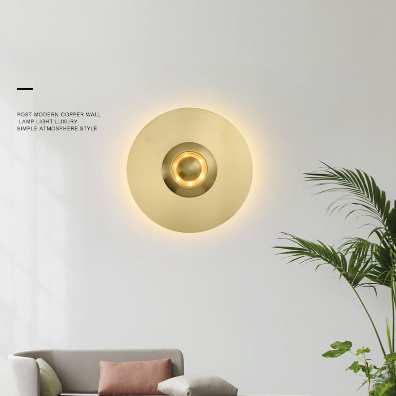 Round Disc Sconce Light Fixture Nordic Minimalist Style Copper 1 Light Sconces