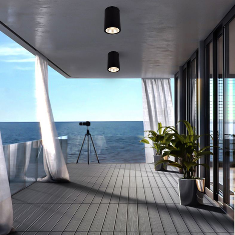Terrace Flush Mount Light Fixture Simple Black LED Ceiling Fixture with Cylindrical Metal Shade