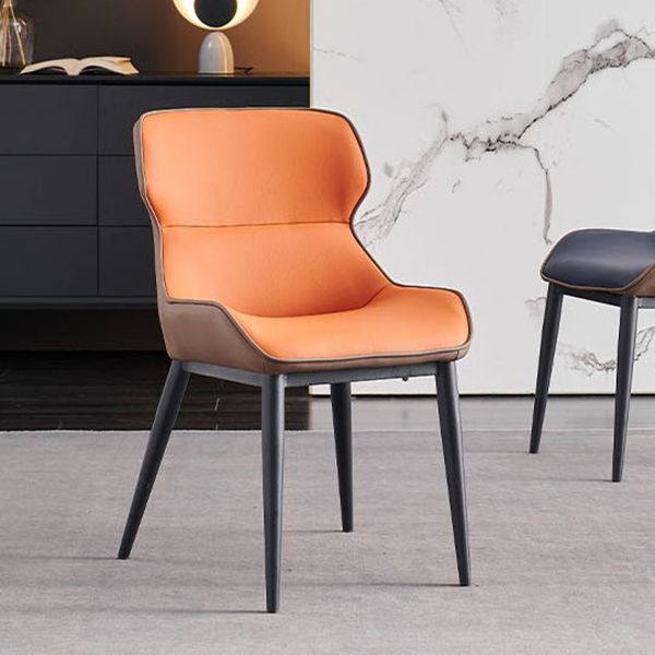 Industrial Low Back Dining Chairs Faux Leather Armless Side Chair