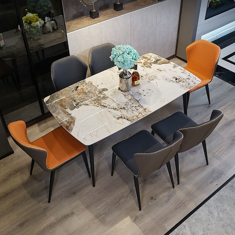 Contemporary Stone Dining Set 1/2/5/7 Pieces Dining Table Set with Solid Back Chairs