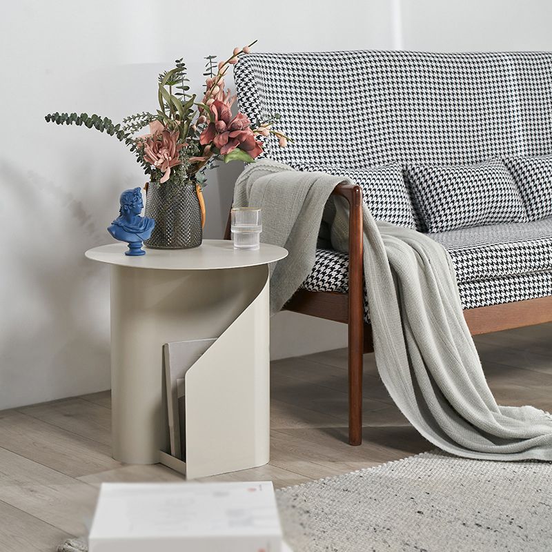 18.5" Tall Modern Mental Abstract Side Table Round Top End Table with Storage