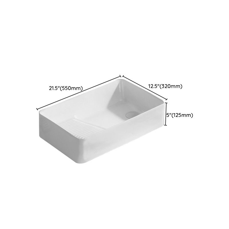 Traditional Vessel Bathroom Sink Rectangular Porcelain with Pop-Up Drain Vessel