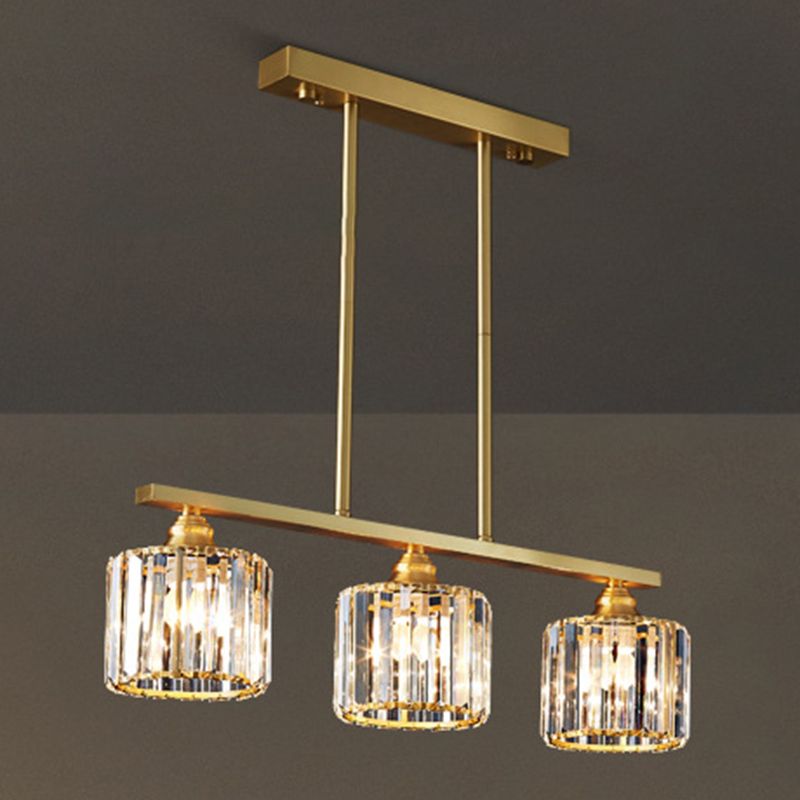 Modern Style Linear Shape Island Lights Crystal 3/5/6 Lights Pendant Light in Gold