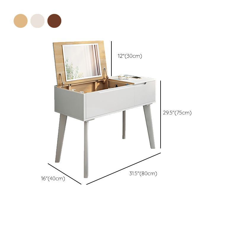 Scandinavian 29.52" Height Solid Wood Table Makeup Vanity with Mirror