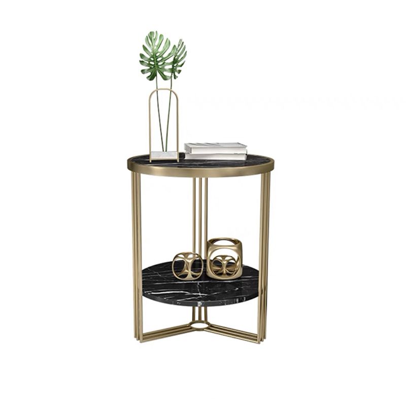 Cross Table Base Design Gold Metal Base Marble/SLATE Top Round Side Table