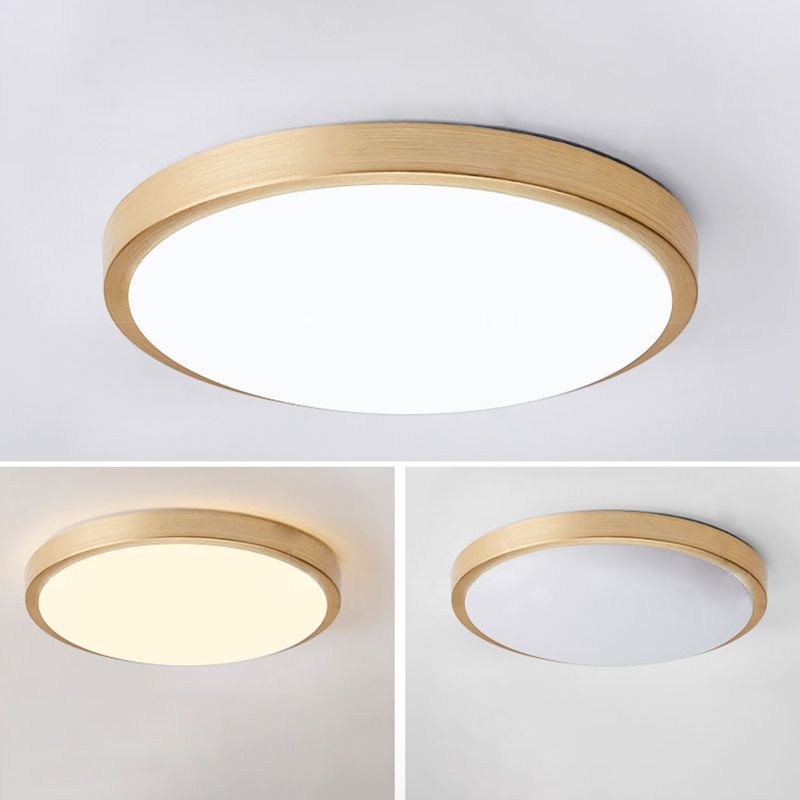 Luz de techo LED redonda de aleación de aluminio dorado, accesorio de iluminación empotrado de estilo moderno y sencillo para dormitorio